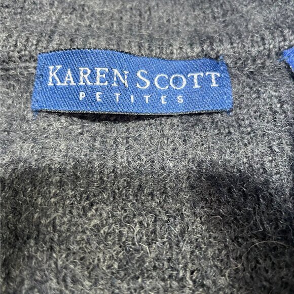 Karen Scott Petites Wool Cardigan Sweater Embroidered Zip Winter Cottagecore - Picture 3 of 8